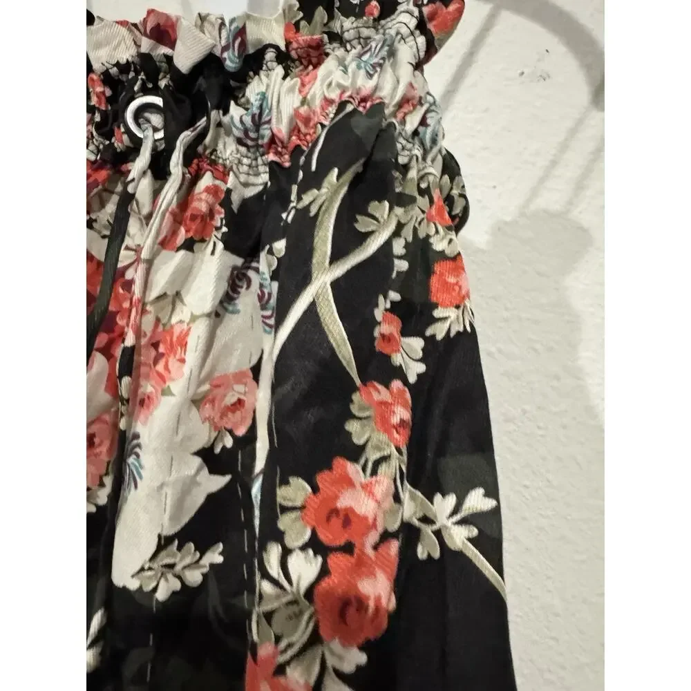 Rag and Bone Cropped Shirt Size XXS Black Pink Floral Speghetti Strap Halter Top